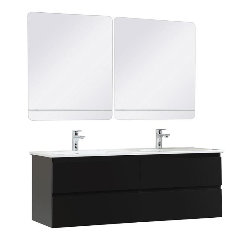 Ensemble double vasque 120cm avec plan céramique, robinets chromés et miroirs