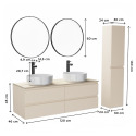 Ensemble double vasque suspendu avec plan bois, vasques, robinets, miroirs et colonne 120cm