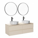 Ensemble double vasque suspendu avec plan bois, vasques, robinets et miroirs 120cm