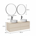 Ensemble double vasque suspendu avec plan bois, vasques, robinets et miroirs 120cm