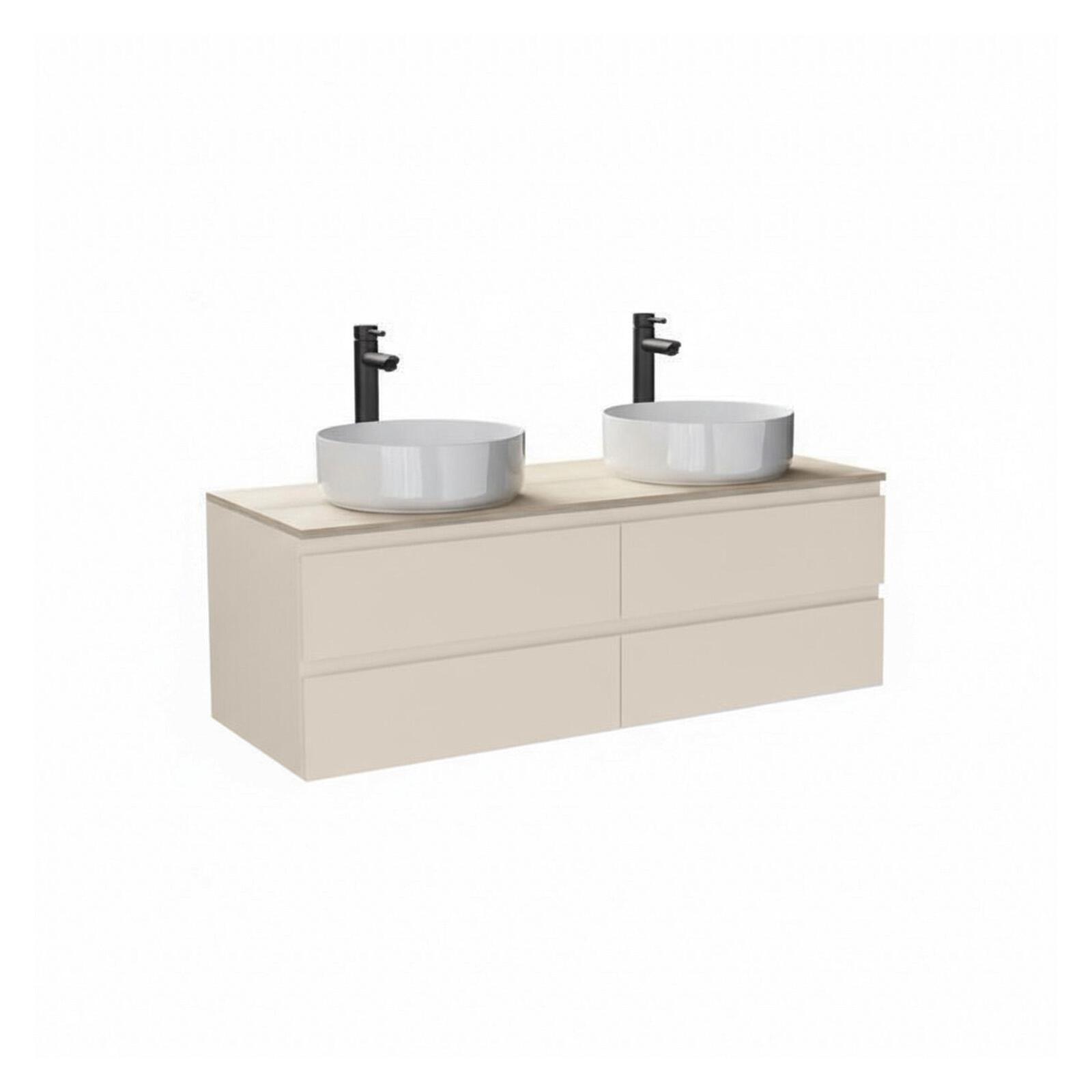 Ensemble double vasque suspendu avec plan bois et 2 vasques à poser 120cm