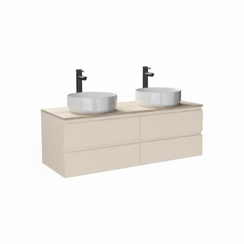 Ensemble double vasque suspendu avec plan bois et 2 vasques à poser 120cm