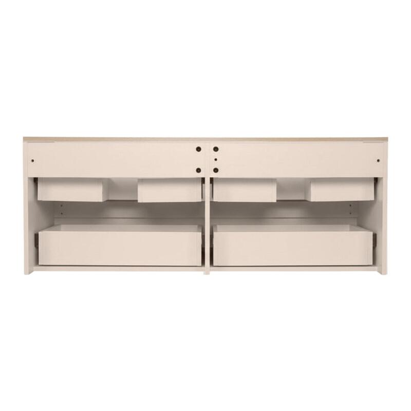 Ensemble double vasque suspendu 120cm avec plan bois, vasques, robinets, miroirs et colonne
