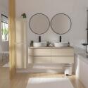 Meuble double vasque suspendu 120cm - avec plan vasque décor chêne