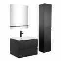 Ensemble meuble simple vasque 60cm décor chêne + vasque noire + robinet + miroir + colonne