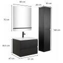 Ensemble meuble simple vasque 60cm décor chêne + vasque noire + robinet + miroir + colonne