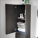 Ensemble meuble simple vasque 60cm décor chêne + vasque noire + robinet + miroir + colonne