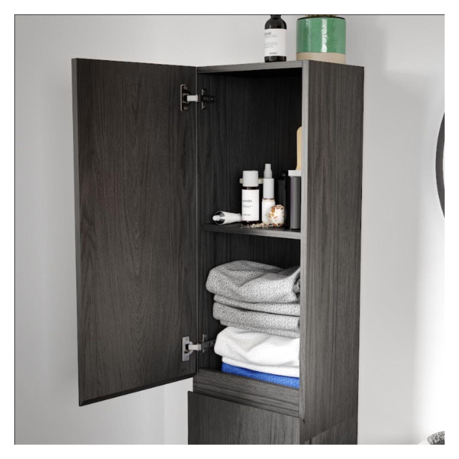 Ensemble meuble simple vasque 60cm décor chêne + vasque noire + robinet + miroir + colonne