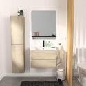 Ensemble meuble simple vasque 60cm décor chêne + vasque noire + robinet + miroir + colonne
