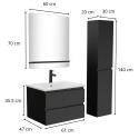 Ensemble meuble simple vasque 60cm décor chêne + vasque noire + robinet + miroir + colonne