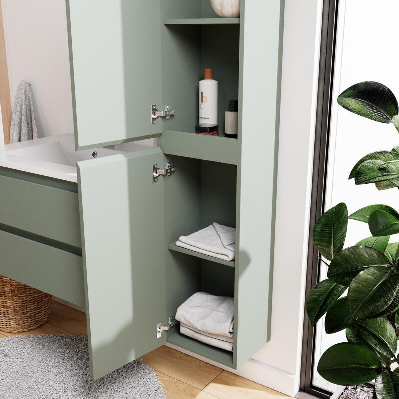 Ensemble meuble simple vasque 60cm décor chêne + vasque noire + robinet + miroir + colonne