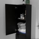 Ensemble meuble simple vasque 60cm décor chêne + vasque noire + robinet + miroir + colonne