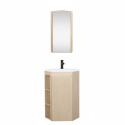 Ensemble meuble sous vasque d'angle sur pieds avec vasque en résine, robinet noir et armoire de toilette