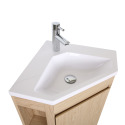 Ensemble meuble sous vasque d'angle sur pieds avec vasque en résine, robinet noir et armoire de toilette