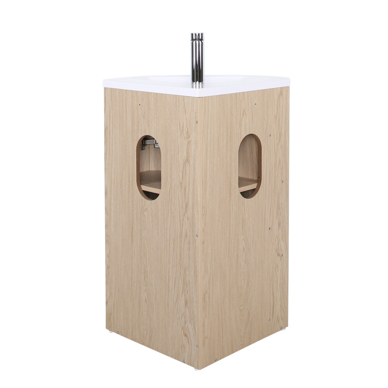 Ensemble meuble sous vasque d'angle sur pieds avec vasque en résine et robinet chromé