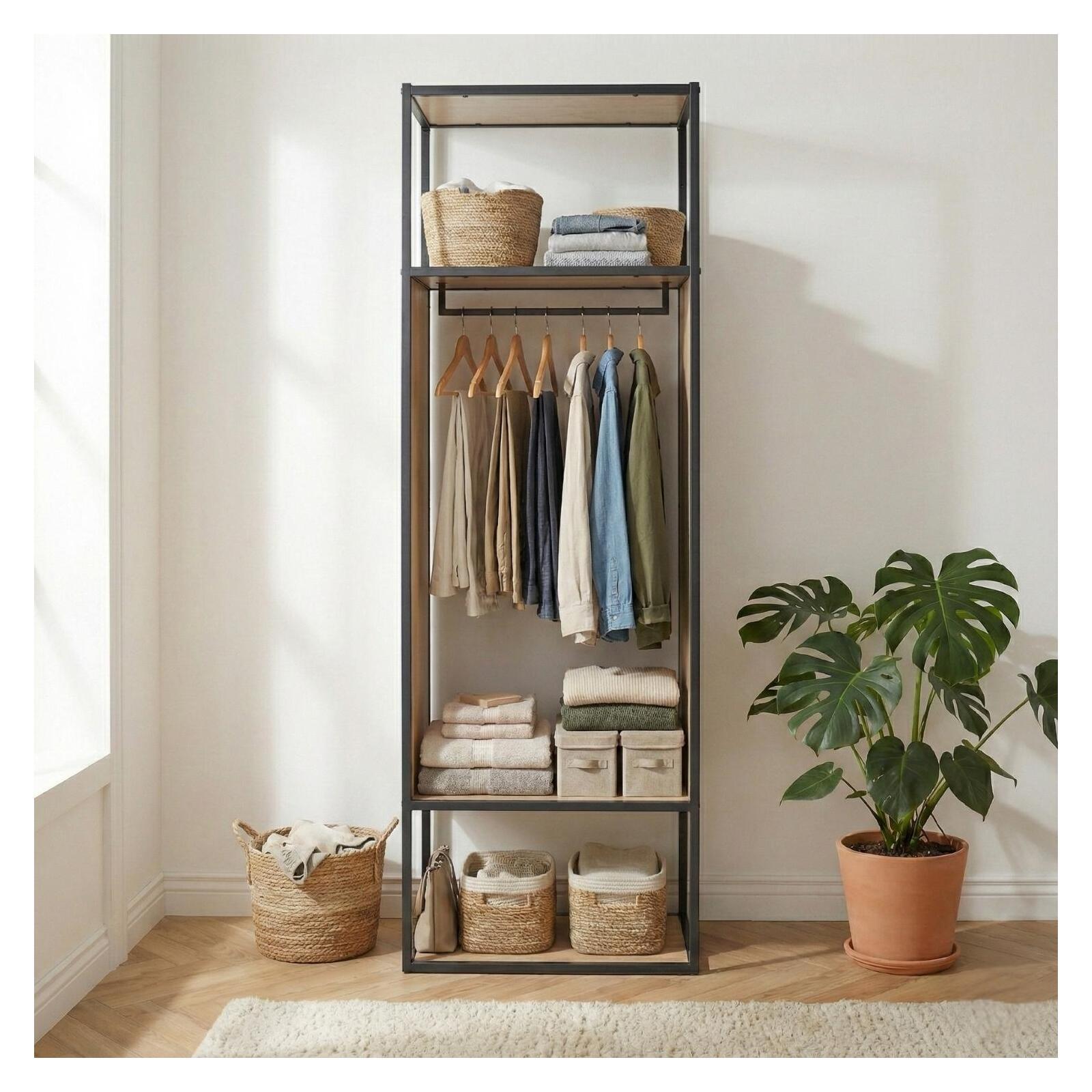 Portant vêtements en bois et métal gris 60x184,5cm