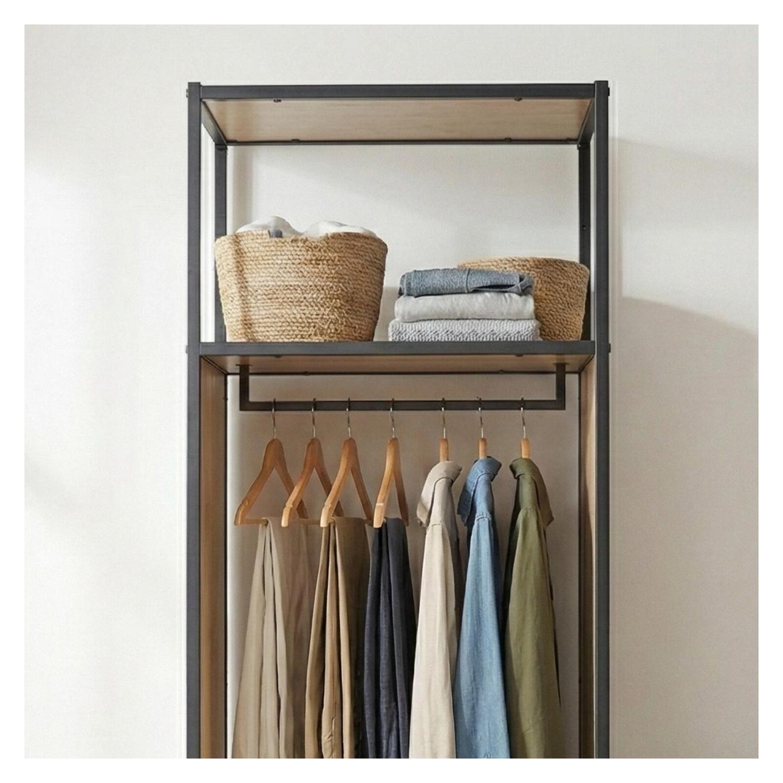 Portant vêtements en bois et métal gris 60x184,5cm