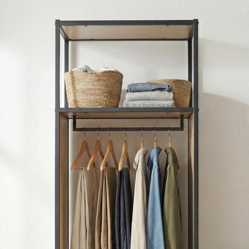 Portant vêtements en bois et métal gris 60x184,5cm