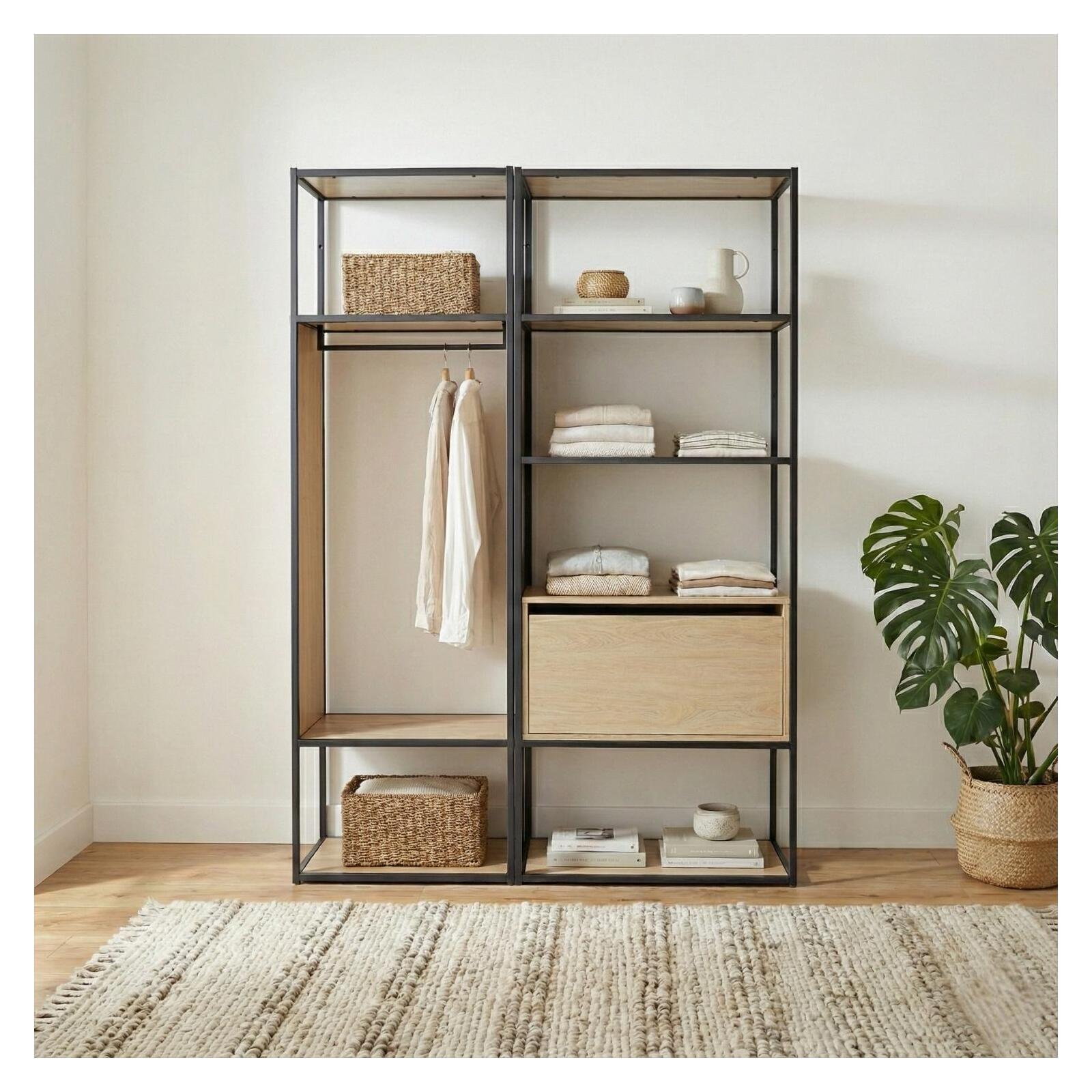 Lot de 2 portants vêtements en bois et métal gris 140x184.5cm