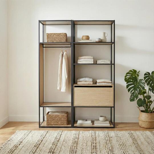 Lot de 2 portants vêtements en bois et métal gris 140x184.5cm