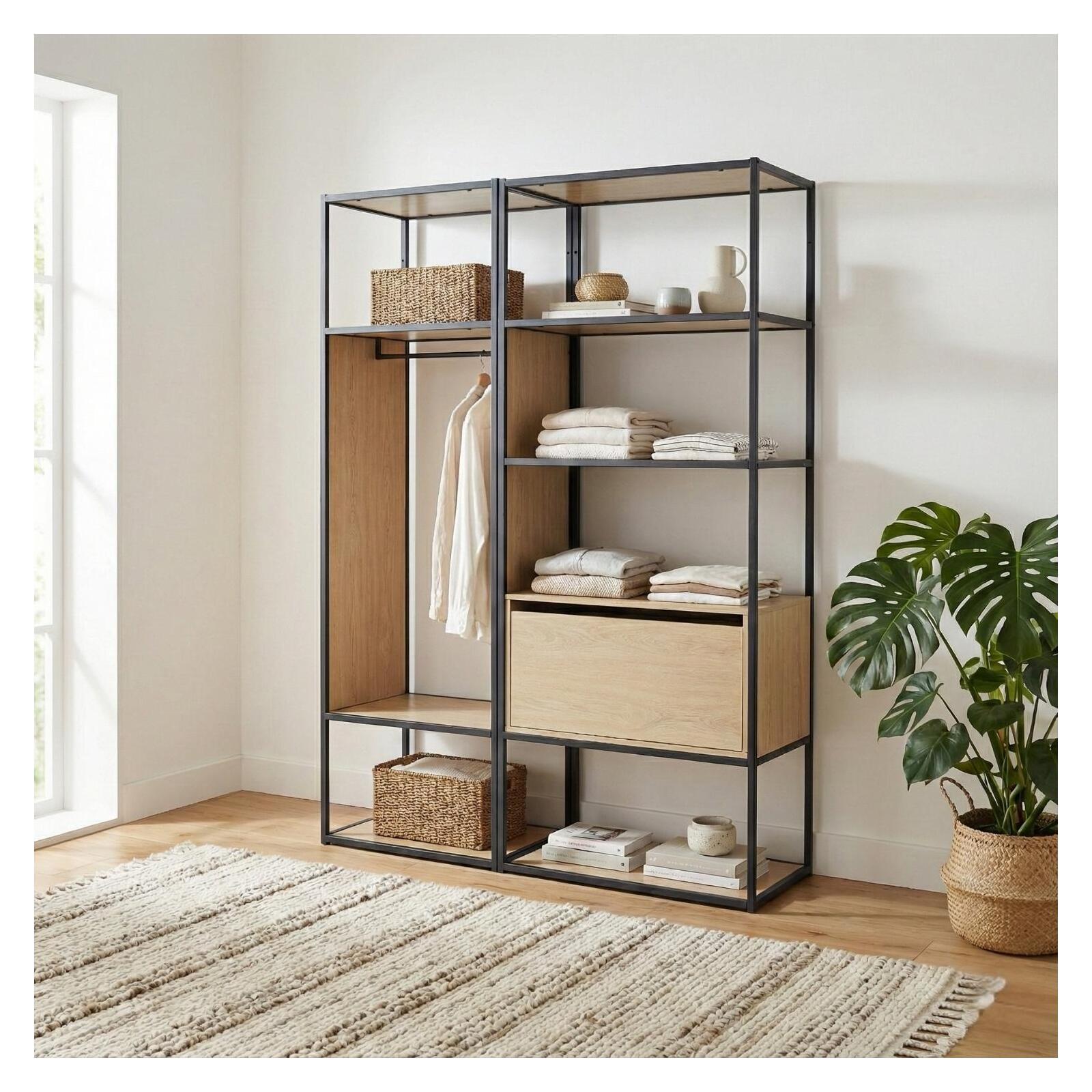 Lot de 2 portants vêtements en bois et métal gris 140x184.5cm