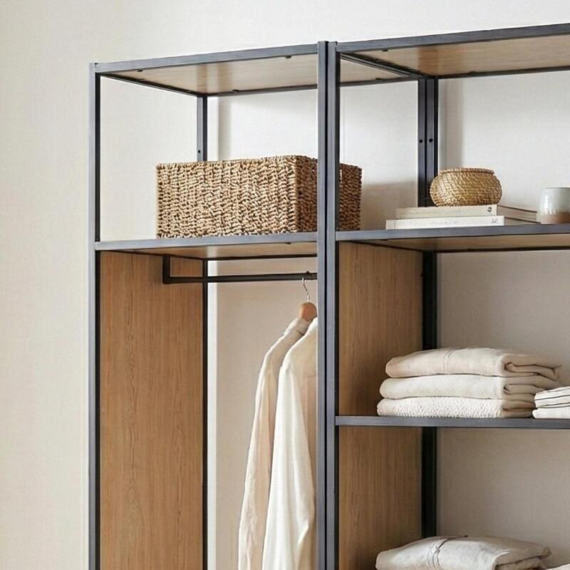 Lot de 2 portants vêtements en bois et métal gris 140x184.5cm