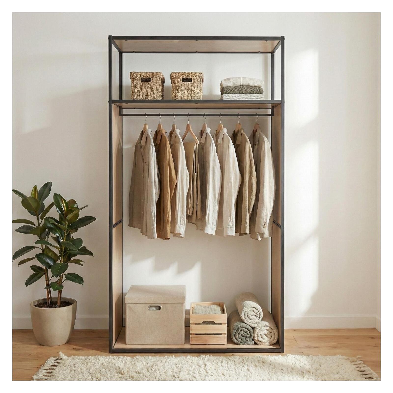 Portant vêtements en bois et métal gris 110x184,5cm