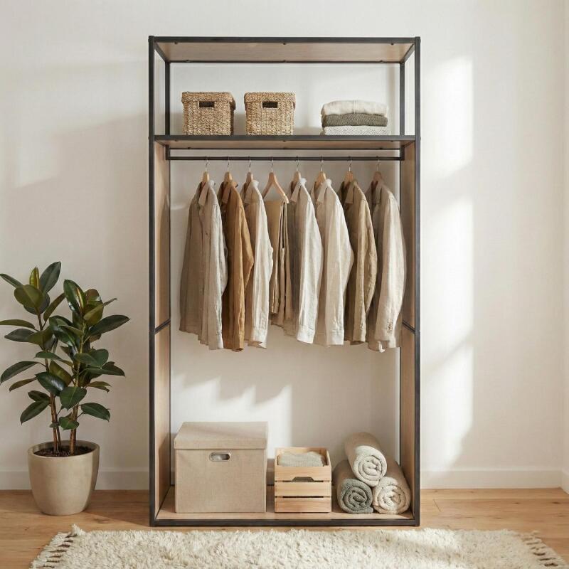 Portant vêtements en bois et métal gris 110x184,5cm