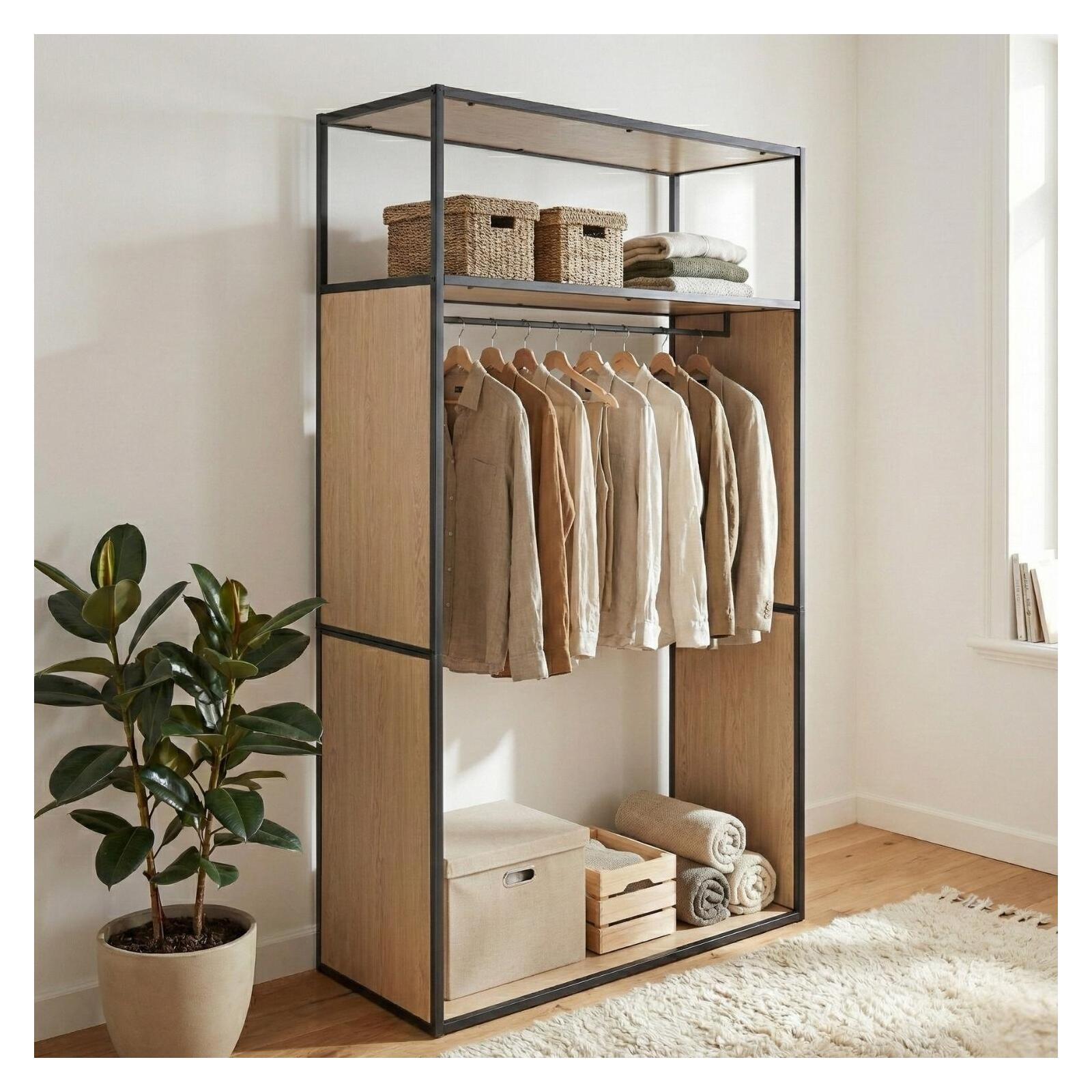 Portant vêtements en bois et métal gris 110x184,5cm