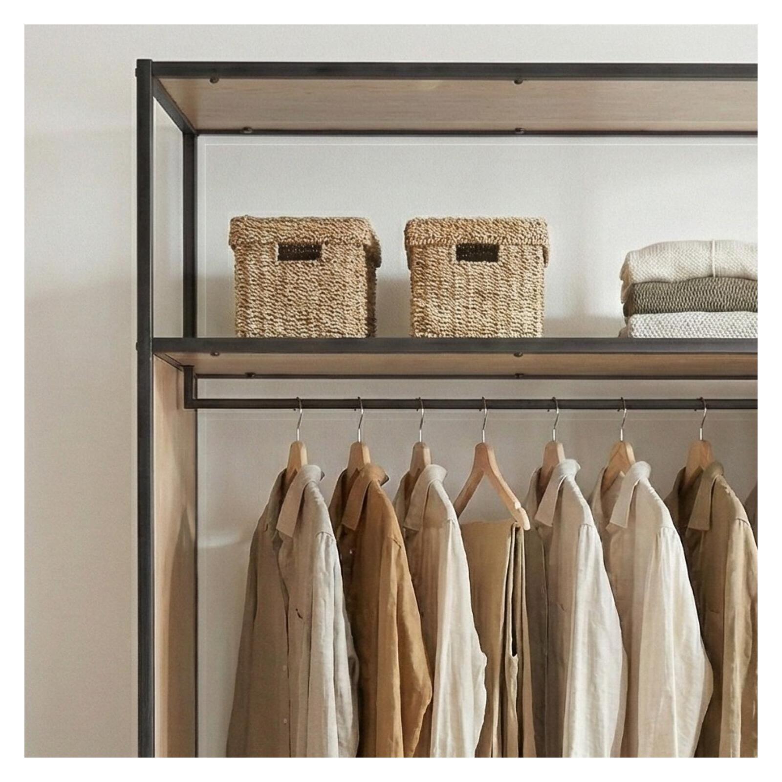 Portant vêtements en bois et métal gris 110x184,5cm