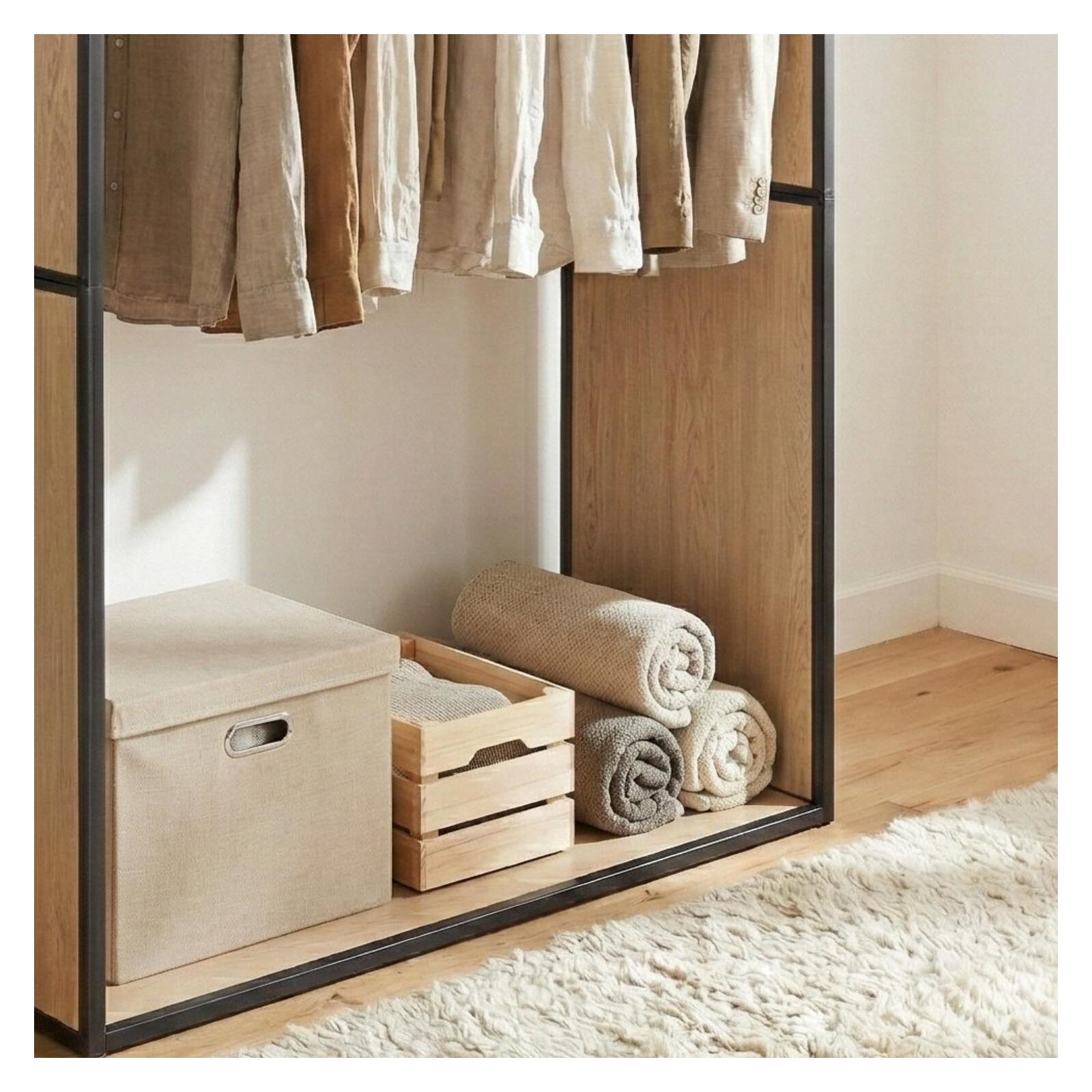 Portant vêtements en bois et métal gris 110x184,5cm