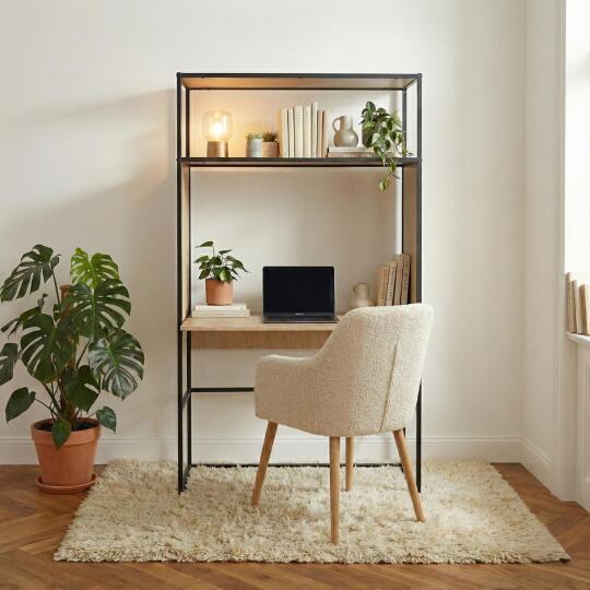 Portant bureau en bois et métal gris 110x184,5cm