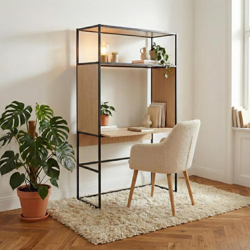 Portant bureau en bois et métal gris 110x184,5cm