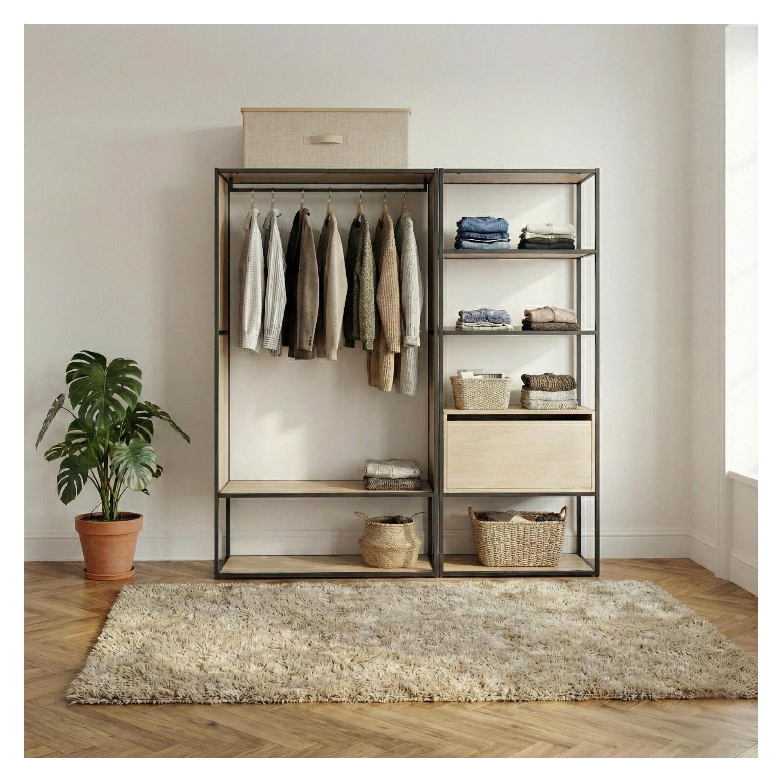 Lot de 2 portants vêtements en bois et métal gris 190x184.5cm