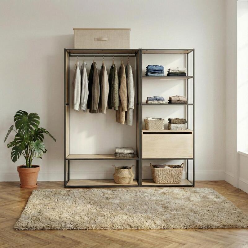 Lot de 2 portants vêtements en bois et métal gris 190x184.5cm