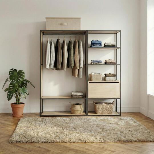 Lot de 2 portants vêtements en bois et métal gris 190x184.5cm