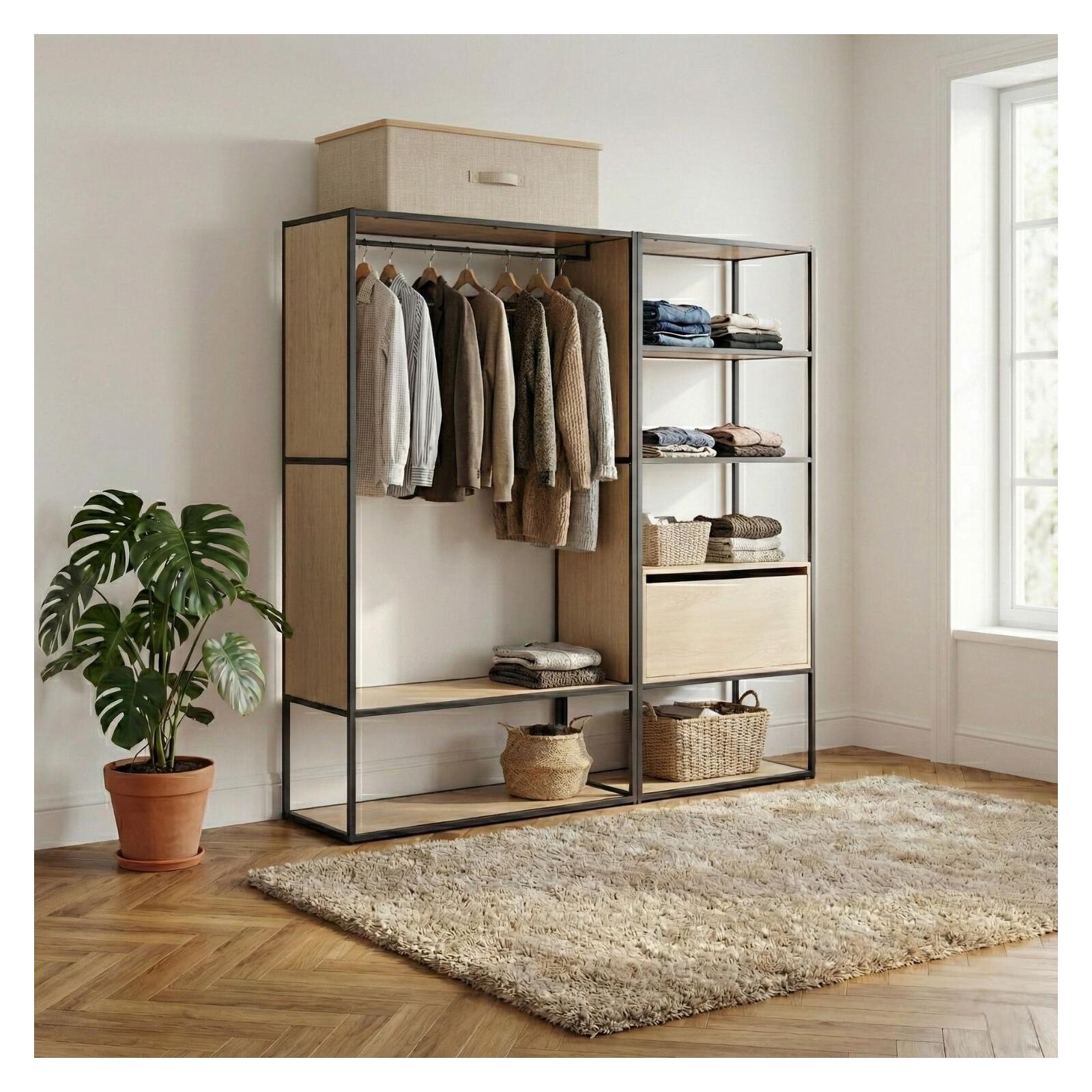 Lot de 2 portants vêtements en bois et métal gris 190x184.5cm