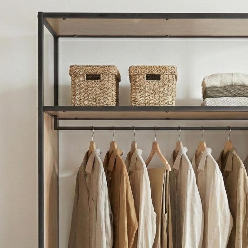 Lot de 2 portants vêtements en bois et métal gris 190x184.5cm