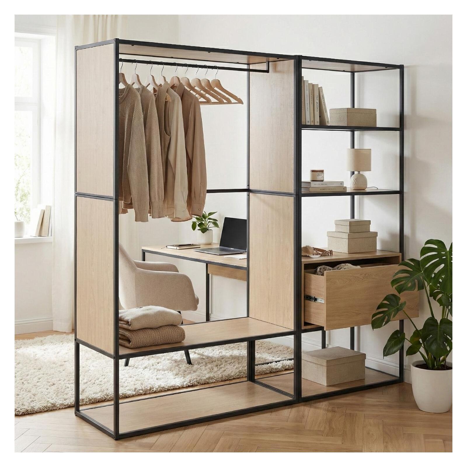 Lot de 2 portants vêtements en bois et métal gris 190x184.5cm