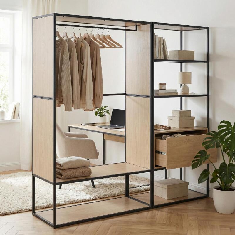 Lot de 2 portants vêtements en bois et métal gris 190x184.5cm