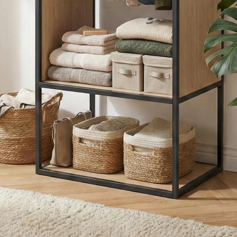 Lot de 3 portants vêtements en bois et métal gris 250x184.5cm - avec bureau intégré