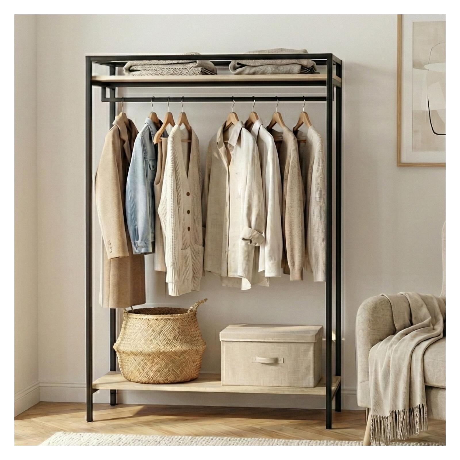 Portant vêtements bois et métal noir 110x160cm