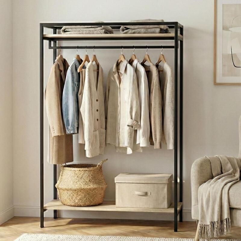 Portant vêtements bois et métal noir 110x160cm