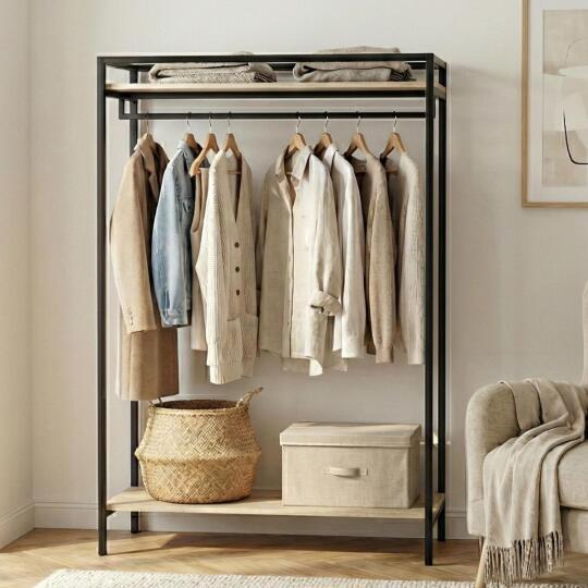 Portant vêtements bois et métal noir 110x160cm