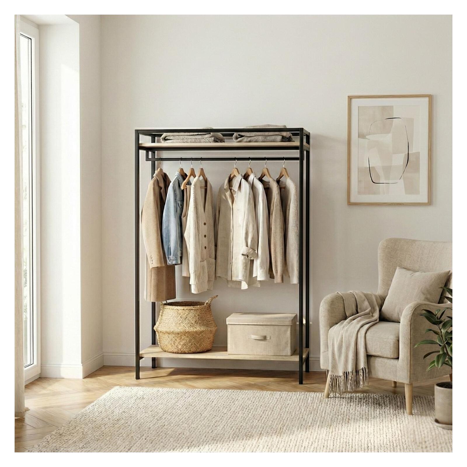 Portant vêtements bois et métal noir 110x160cm