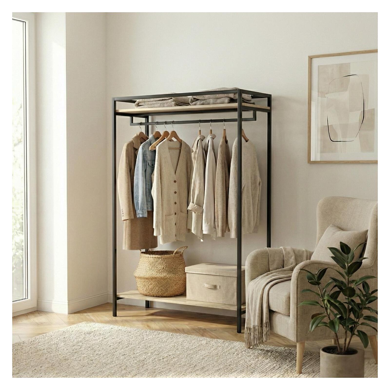 Portant vêtements bois et métal noir 110x160cm