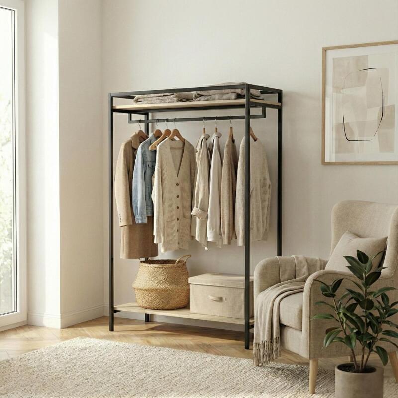 Portant vêtements bois et métal noir 110x160cm