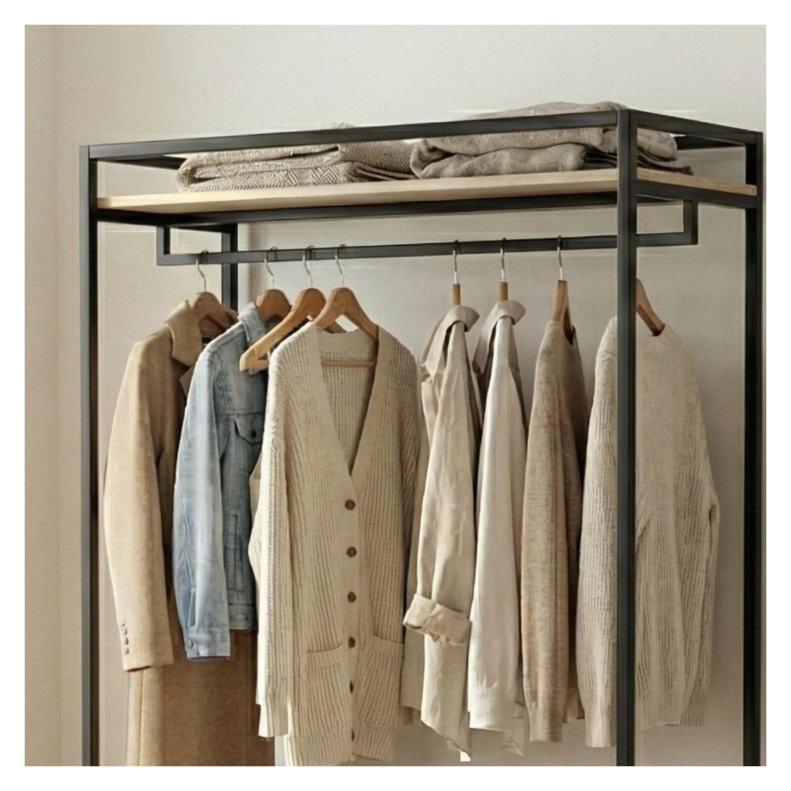 Portant vêtements bois et métal noir 110x160cm