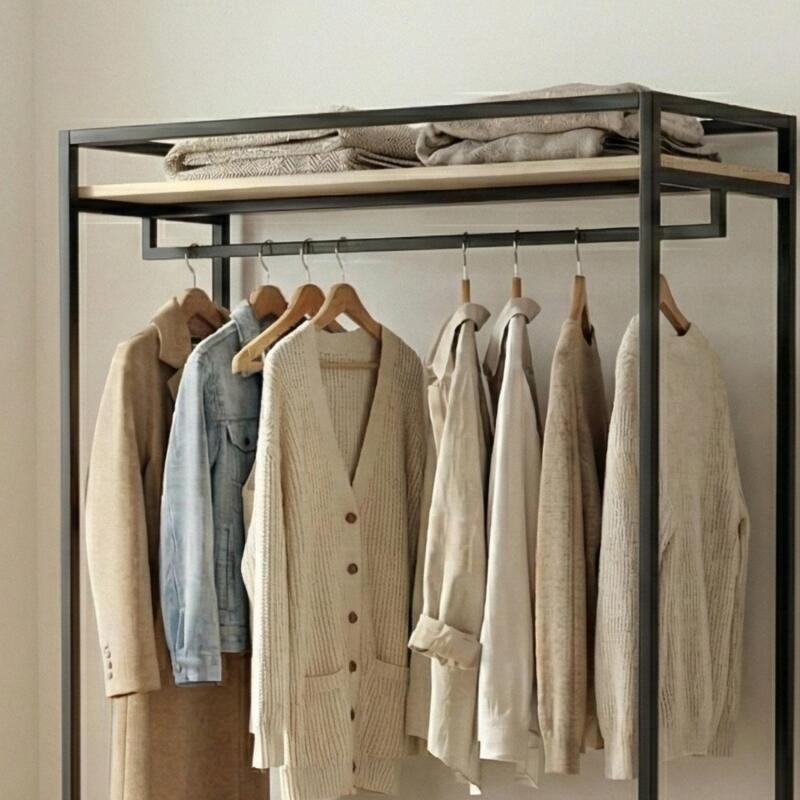 Portant vêtements bois et métal noir 110x160cm