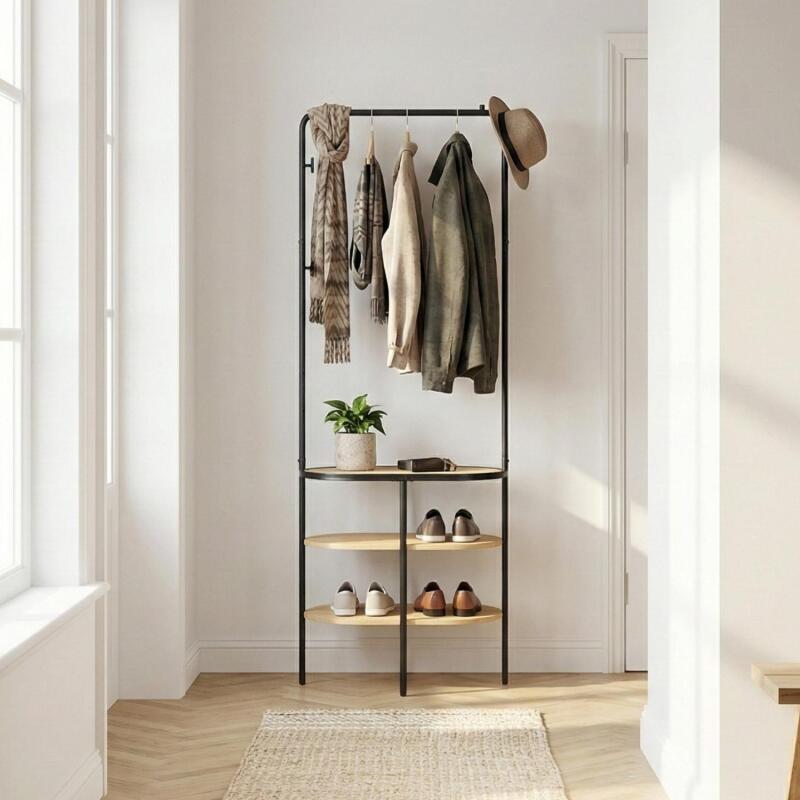 Portant d'entrée rond métal et bois 60x180cm 